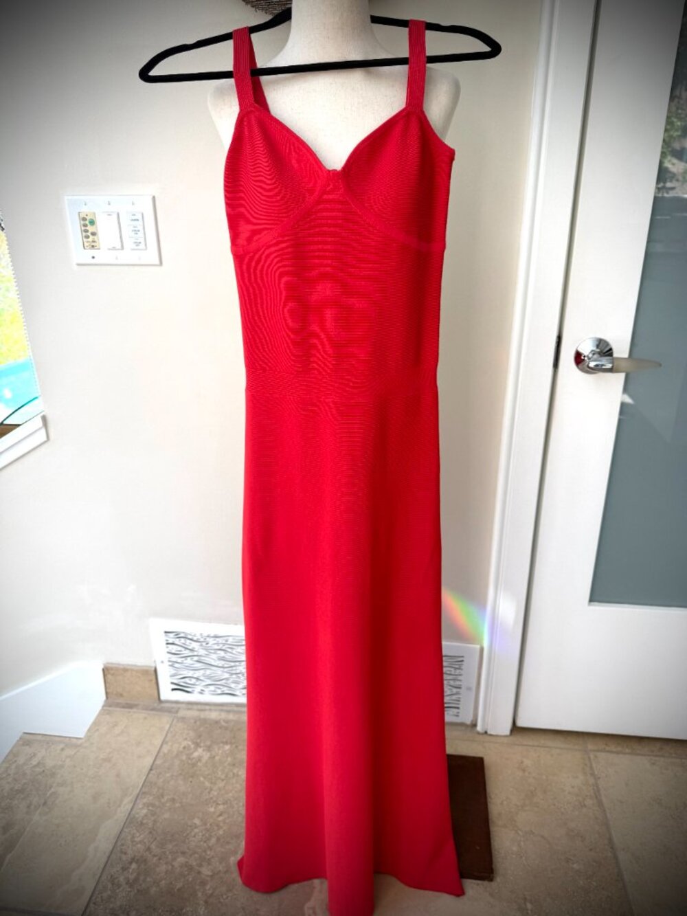 Bebe Bright Coral Bodycon Stretch Figure Flattering Bandage Dress - XS